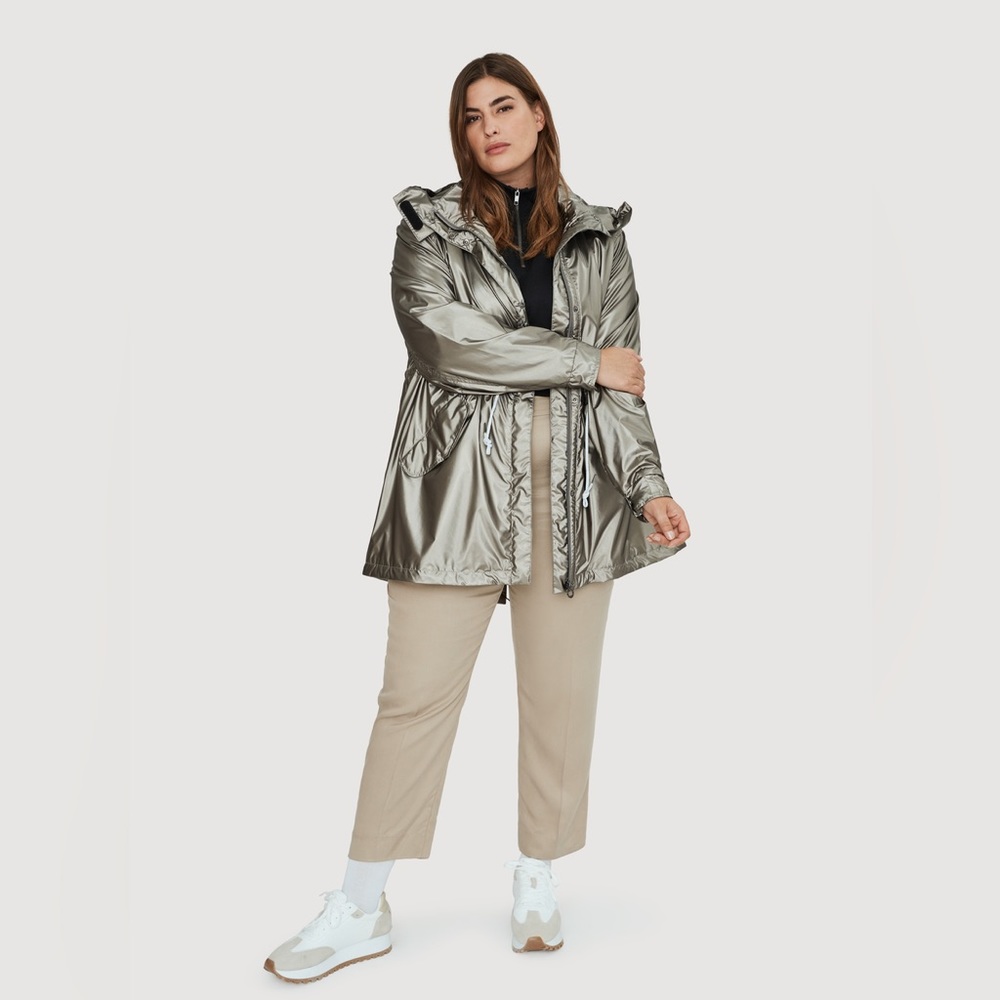 Noize 1X Lyra Plus Mid Length Raincoat XL Gunmetal Metallic Silver Coral Lining